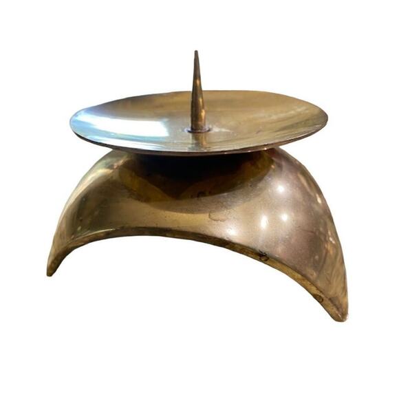 Mid Century Space Age Candleholders Solid Brass Pair • Large - Picture 3 of 8